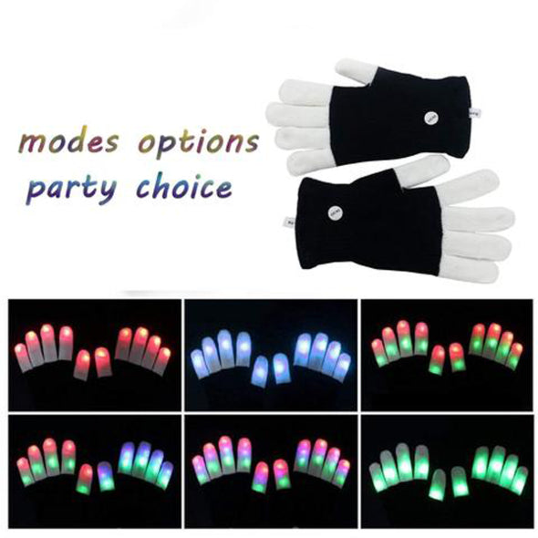 LED Gloves Finger Lights 3 Colors 6 Modes Flashing Rave Gloves (ONE SIZE)