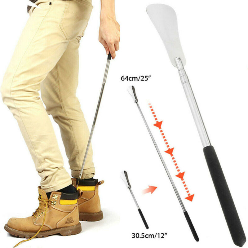 Stainless steel retractable shoehorn