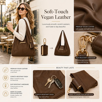 SOWINLY™ Varelli Charm Transformable Bag – Stylish Vegan Leather Tote & Keychain Charm