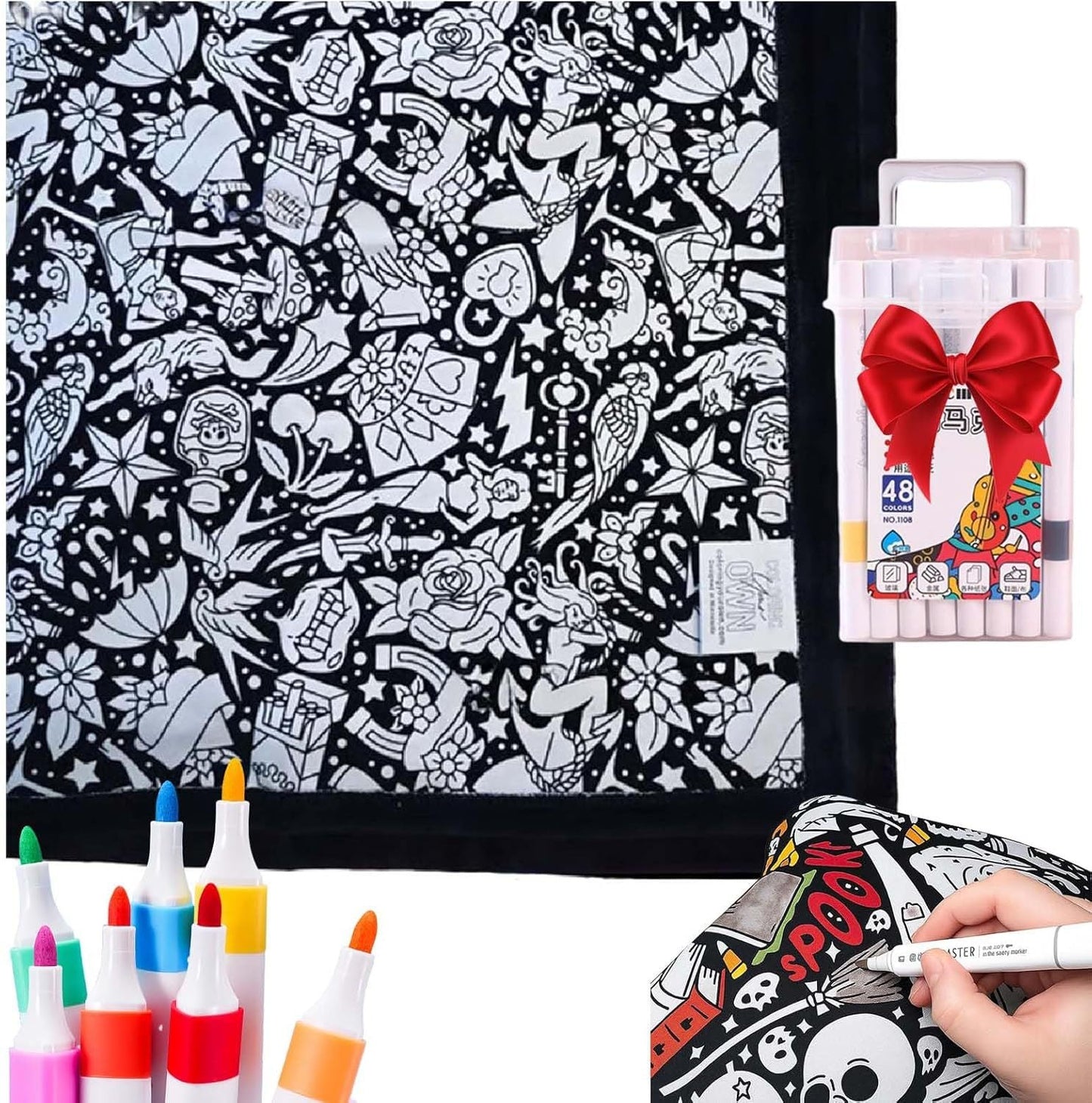 ✨Last Day 50% OFF🎨DIY Coloring Blanket with Markers🎁Perfect Gift For Family & Friends