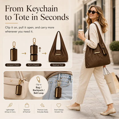 SOWINLY™ Varelli Charm Transformable Bag – Stylish Vegan Leather Tote & Keychain Charm