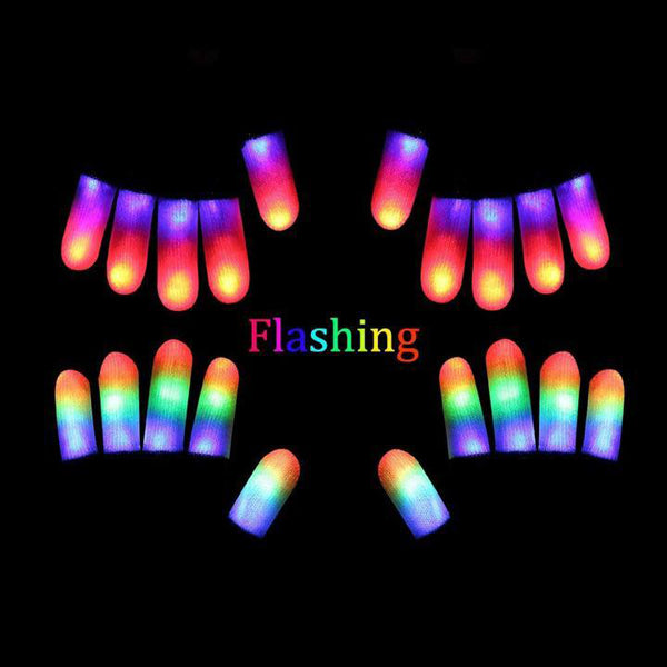 LED Gloves Finger Lights 3 Colors 6 Modes Flashing Rave Gloves (ONE SIZE)