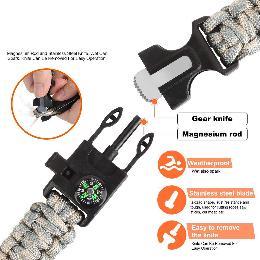 5 in 1 outdoor survival bracelet（2pcs）