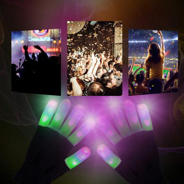 LED Gloves Finger Lights 3 Colors 6 Modes Flashing Rave Gloves (ONE SIZE)