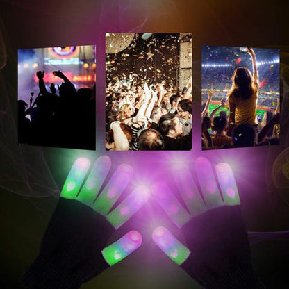 LED Gloves Finger Lights 3 Colors 6 Modes Flashing Rave Gloves (ONE SIZE)