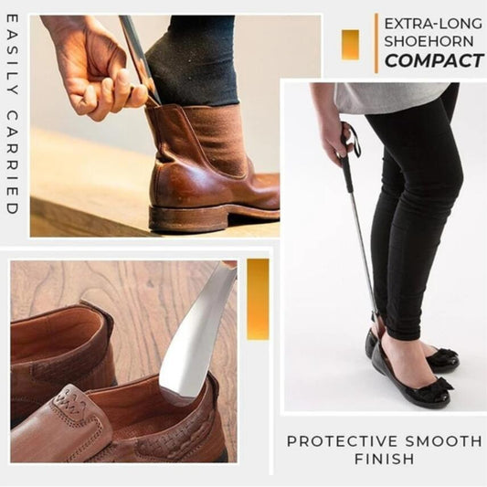Stainless steel retractable shoehorn