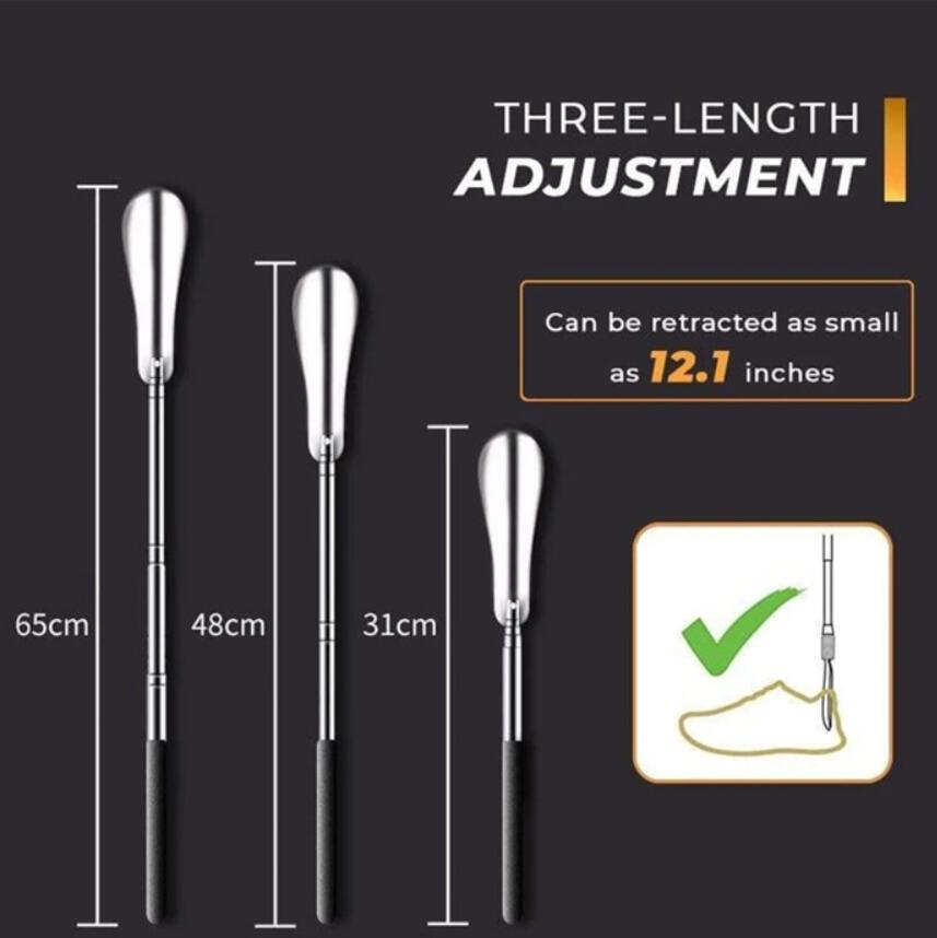 Stainless steel retractable shoehorn