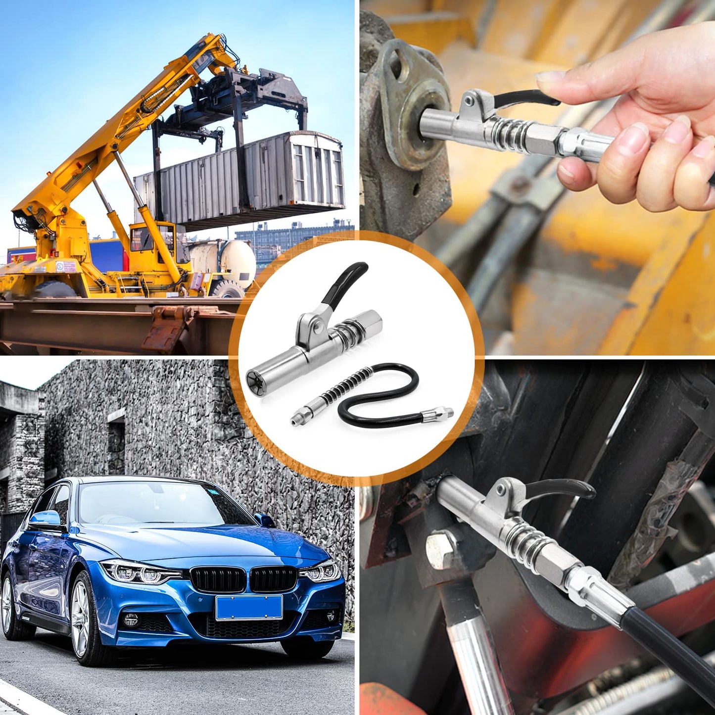 🎁2024 New Year Hot Sale🎁Strong Lock on Grease Couplers with Spring Flex Hose