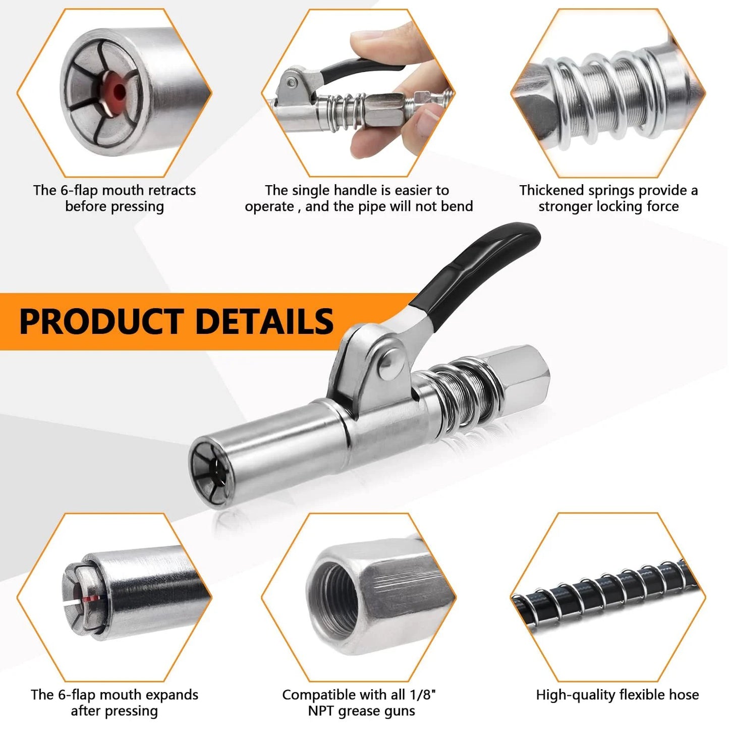🎁2024 New Year Hot Sale🎁Strong Lock on Grease Couplers with Spring Flex Hose